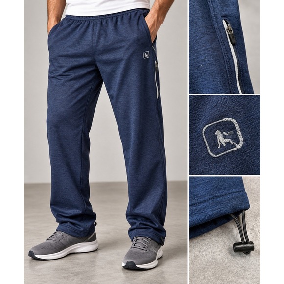 And1 Other - AND1 Mens XL Tech Fleece Sweatpants Navy Blue Joggers Zip Pocket Adjustable Hem